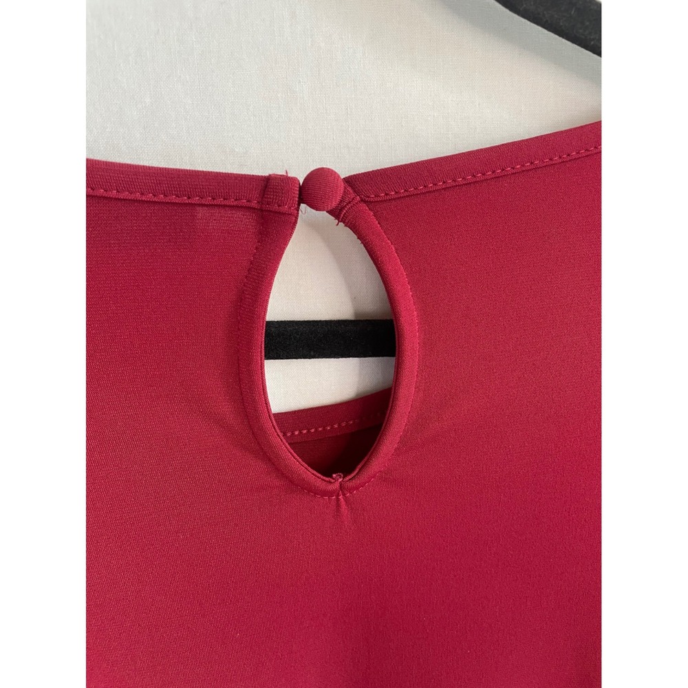 Tahari Womens XL Burgundy Red Button Cuff Long Sleeve Blouse Stretch Top - Picture 5 of 13